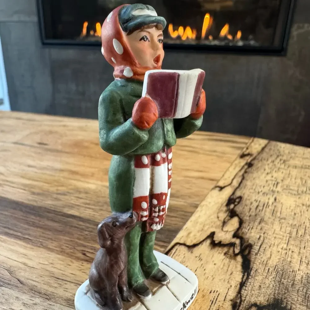 1979 Vintage Norman Rockwell Boy Singing Christmas Carols w/ Dog Figure, NR 203